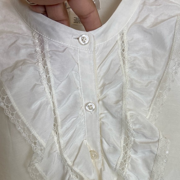 Loft Ann Taylor Silk Blend Long Sleeves Top 10 Cream Sheer Prairie Cottagecore - Picture 3 of 10